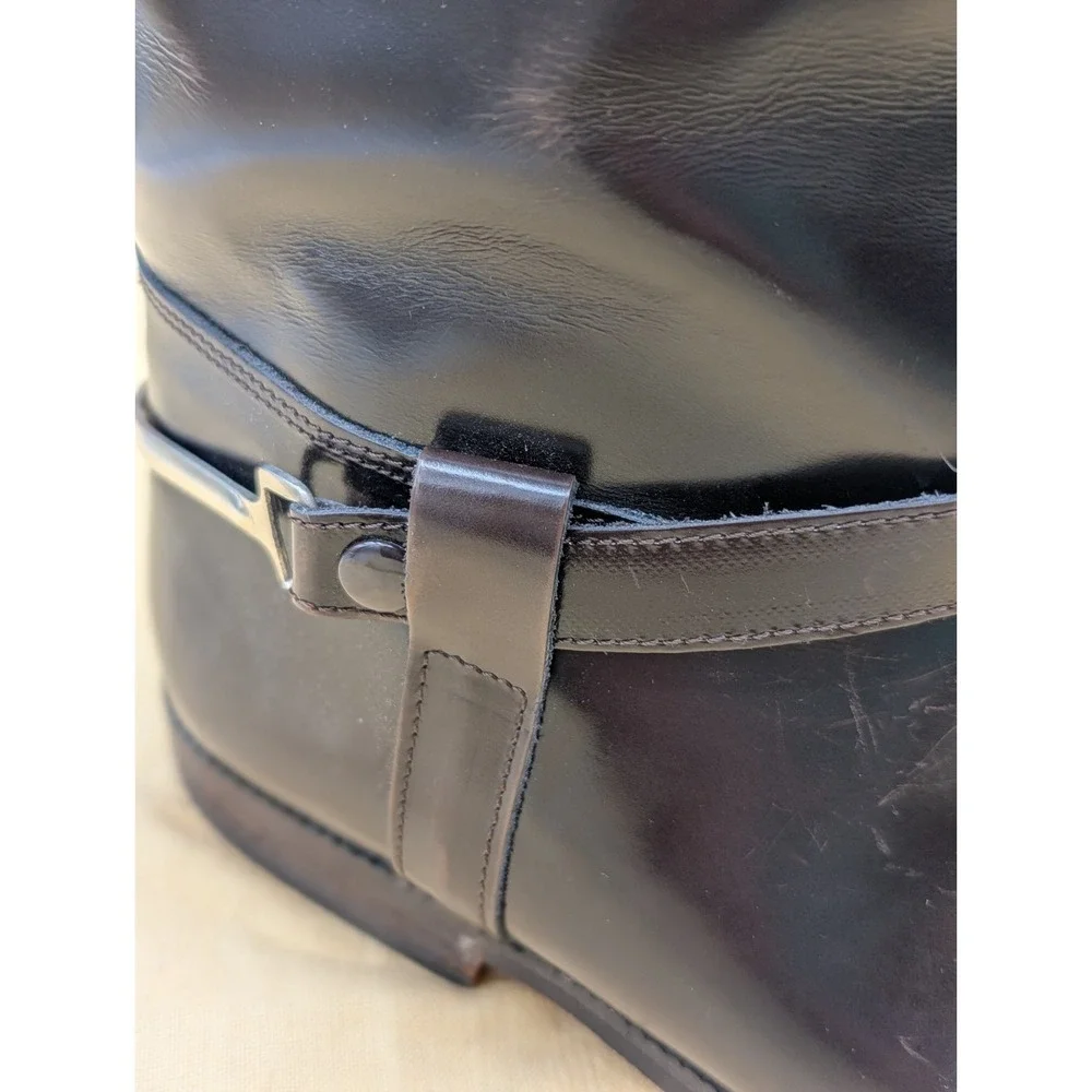 Saks Fifth Avenue Italian Leather Riding Boots Tall Knee High Black Brown Size 5